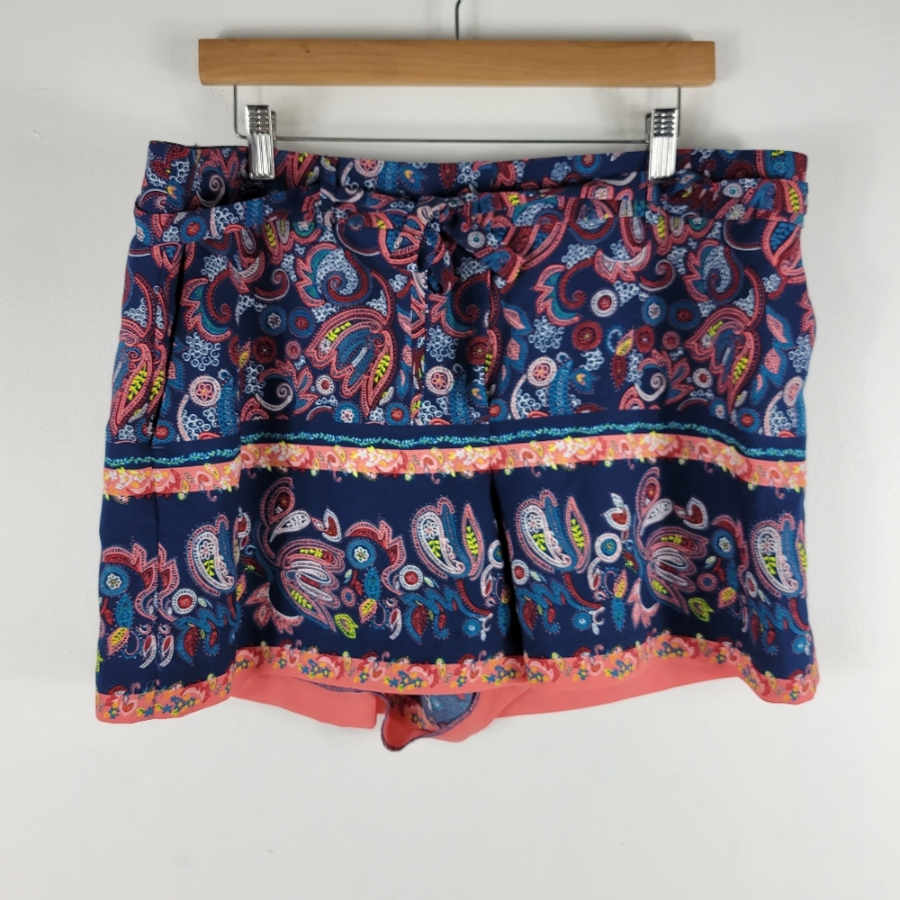 Loft Striped Floral Paisley Scarf Print High Waist Belted Tie Waist Shorts